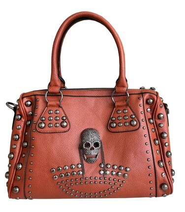 Women Fashion Rivet Handbag Purse Canvas Punk Tote with Shoulder Strap Crossbody Bag Large Capacity Black (Brown)