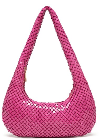 Afashor Womens Metallic Evening Bag Cute Hobo Handbag Fashion Shiny Moon-shaped Shoulder Purse Pink