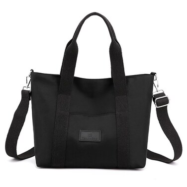 GOQUFOY Small Nylon Tote Bag for Women with Zipper Pockets Compartment Black Satchel Purses Handbags Cute Waterproof Ladies Crossbody Shoulder Bag Hobo Travel Hand Bags Messenger Cross Body Trendy