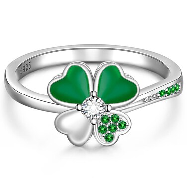 Talonior Clover Ring for Women Irish St Patricks Day Shamrock Gifts Sterling Silver Four Leaf Clover Jewelry Green Cubic Zirconia Size 7