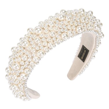 QIANXUAN Fashion Headbands For Women's Hair White Pearl Headbands For Girls Black Padded Headband Beading Pearls Hair Accessories Design Elegant Wide Hairbands