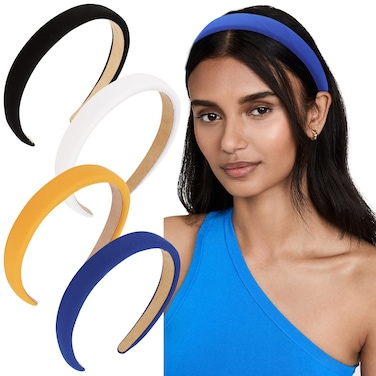 Wecoe 4 Pack Headbands for Women Fashion Padded Headbands Soft Puffy Comfortable Thick Plain Headbands Orange Blue Black White Headband DIY Hair Accessories for Women Girls Holiday Gifts (Set 5)