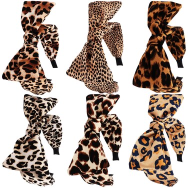 TOBATOBA Leopard Print Hairband, 6Pcs Bow Headbands for Women Girls, Cheetah Headband, Womens Knotted Headbands Fashion Hair Accessories for Christmas Gifts