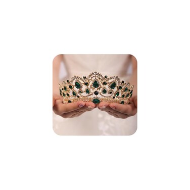 JWICOS Emerald Green Crystal Crown with Comb Bridal Wedding Headband Tiara for Brides Rhinestones Crown for Prom Party Birthday Photography Christmas Gifts