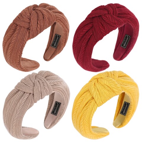 QIANXUAN Fabric Headbands For Women&#39;S Hair Fashion Solid Color Headbands For Girls Woven Women Hair Accessories Knitting Wide Soft Lady Turban Top Knotted Glam Hairbands