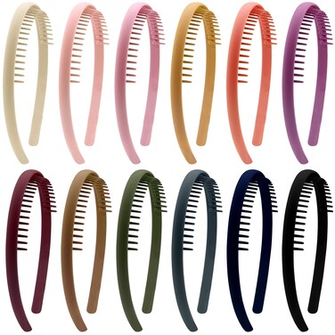 Duufin 12 Pieces Hair Headbands with Teeth - Non-Slip Plastic Comb Headbands for Girls and Women in 12 Colors