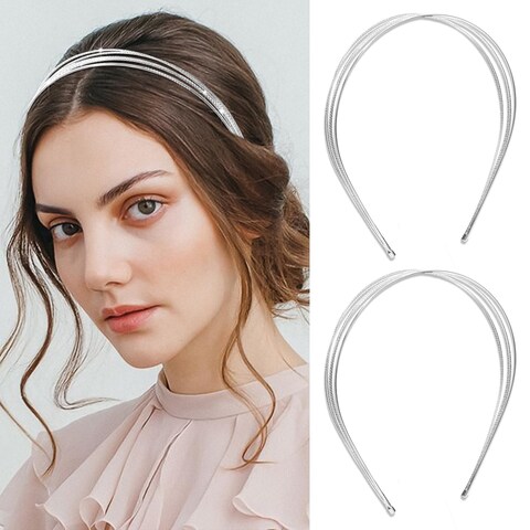 AOREAS 2PCS Multi Layered Metal Headbands for Women,Gold Fashion Elegant Hairband, Non Slip Hair Accessories Headpiece for Women Girls(Silver Silver)