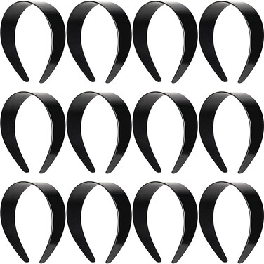 Chuangdi 12 Pieces Plastic Headbands Wide Hard Plain Craft Headband Plastic Hairband for DIY Hair Accessories Women(1.5 Inch,Black)