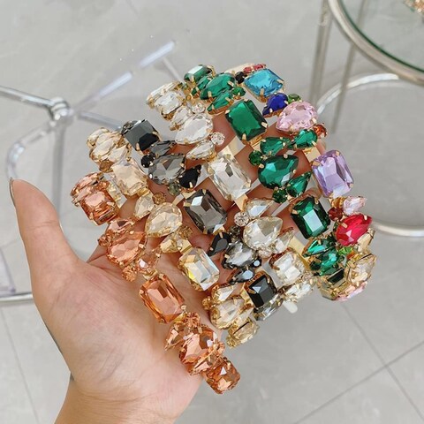 Wiwpar Thin Rhinestone Headbands for Women Elastic Rhinestone Head Bands Vintage Headband Hair Hoop Hair Accessories (Colorful)