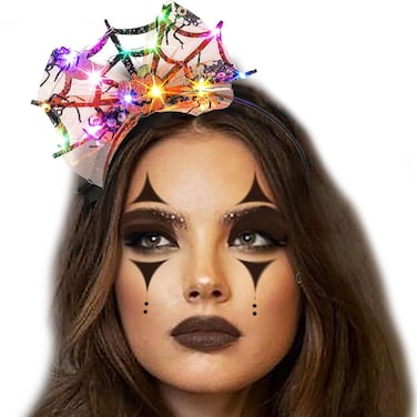 Coridy Light up Halloween Headband Orange Pumpkin Headbands Spider Silk Polka Dot Mesh Hairband for Women(B-Spider)