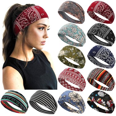 AKTVSHOW Women's Boho Headbands for Short Hair, Non-Slip Wide Head Bands for Workout, Sports, Yoga Hair Accessories