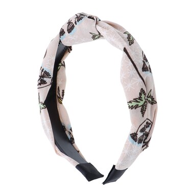 Motique Accessories Turban Knot Headband with Printed Flowers for Women and Girls-Beige
