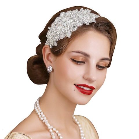 SWEETV Rhinestone Flapper Headband-Elastic 1920s Headpiece, Great Gatsby Hair Accessories for Women