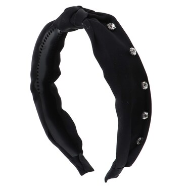 Motique Accessories Satin Turban Knot Headband with Silver Gems - Black