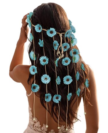 CHLINS Hippie Headband Flower Crown Bohemian Sunflower Headband Flower Headpiece Hippie Costume 60s 70s Outfits for Women (Blue)
