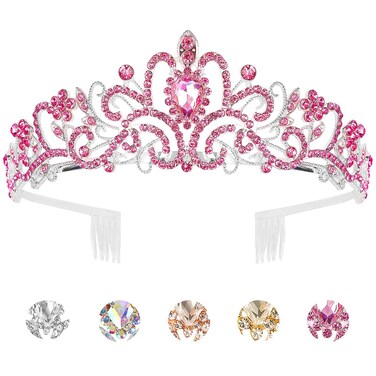 KICOSY Pink Tiara and Crowns for Girls Sweet Princess Pink Crowns for Women Girls Crystal Rhinestone Queen Costume Party Festival Wedding Tiaras Headbands Birthday Party Hair Accessories for Girls