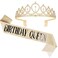 Birthday Crowns for Women, Didder Gold Rhinestone Tiara &amp; Birthday Queen Sash, Birthday Crown Birthday Tiara Birthday Sash and Tiaras for Women Girls Birthday Gifts Party Accessories