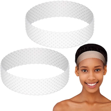 WILLBOND Adjustable Silicone Wig Headband - Non-Slip Seamless Wig Grip Band and Strong Holder for Men and Women's Sports, Yoga (White, 2 Pieces)