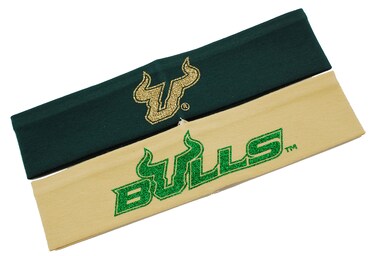 Violet Victoria &amp; Fan Star University of South Florida Headband, South Florida Bulls Headband, USF Logo and Bulls Logo Glitter Headband (2 PACK)