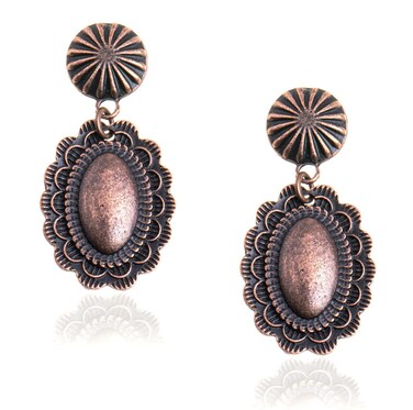 Rustic Couture's Western Earrings Jewelry for Women Cowgirl Concho Dangle Country Vintage Silver Metal Hypoallergenic Earring RCE-1069BZ