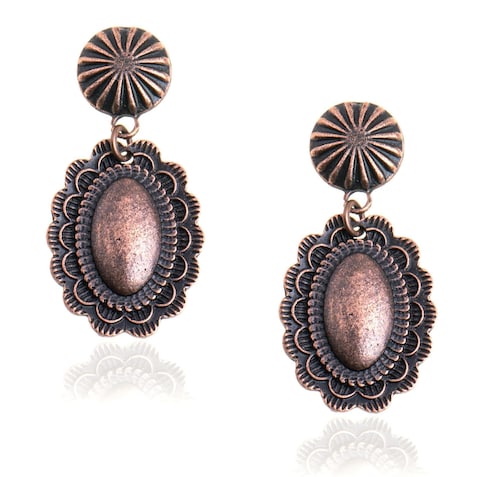 Rustic Couture&#39;s Western Earrings Jewelry for Women Cowgirl Concho Dangle Country Vintage Silver Metal Hypoallergenic Earring RCE-1069BZ