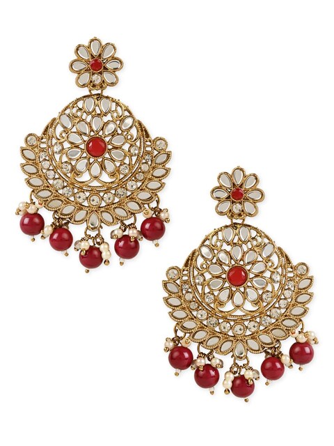 I Jewels Gold Plated Indian Wedding Bollywood Meenakari Kundan &amp; Stone Studded Chandbali Earrings For Women (E3059M)