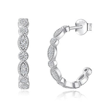 IMOLOVE Huggie earrings for women Ear Cuff Moissanite Stud Earrings Hypoallergenic Earrings for Women Sterling Silver Earrings for Women with 18K White Gold Plated Earrings-Marquise Shaped