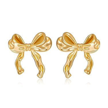 Gold Sliver Bow Earrings for Women Cute Ribbon Earrings Gold Silver Bow Knot Earring Bow Stud Earrings Birthday Party Jewelry for Women