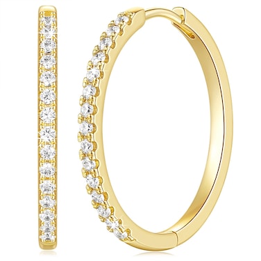 BEAUSPA Gold Hoop Earrings 14K Gold Dazzling Gold Huggie Hoop Earrings Diamond Earring for Women&rsquo;s Hoops Earring Jewelry 25 * 2MM