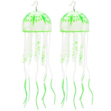 2 Pcs Glow Earrings Jellyfish Dangle Drop Weird Earrings Light up Earrings Glow in the Dark Christmas Party Decoration(Green)