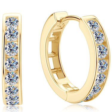 PROSTORY Moissanite Hoop Earrings Channel Setting Round D Color VVS1 Clarity 925 Sterling Silver Hinged Huggie Durable Hoop Earring Gifts for Women and Men (Gold)