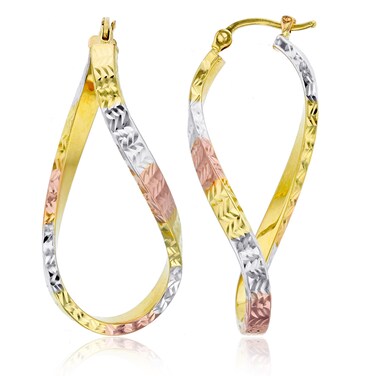 14k Tri Color Gold Solid S Oval Twisted Diamond Cut Hoop Earrings for Women   3x40mm Thick   Italian Gold Hoops   Twisted Hoop Earrings   Secure Click-Top   Shiny Polished Earrings, 3x27mm