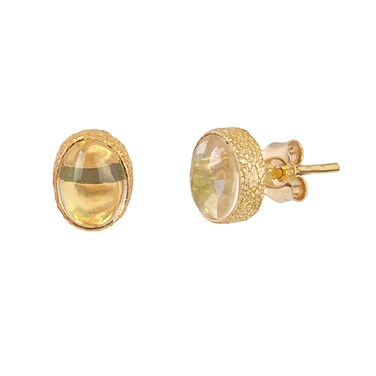 Shweta Creations 18K Yellow Gold Earrings Handcrafted Textured 2.67 Carat Opal Stud Earrings For Women Fine Earrings Light Weight Earrings