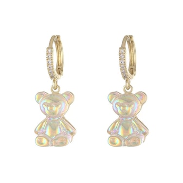 Gummy Bear Earrings for Women Gold Heart Bear Drop Stud Earrings Cute Crystal Bear Dangle Huggie Hoop Earrings for Women Jewelry