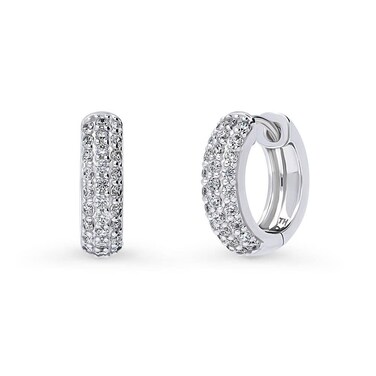 BERRICLE Sterling Silver Dome Cubic Zirconia CZ Medium Fashion Hoop Earrings for Women, Rhodium Plated, 0.66 inch