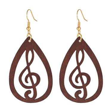 MALOYANVE Wooden Musical Note Earrings for Women Creative Vintage Bohemian Hollow Out Treble Eighth Music Clef Note Shaped Brown Black Boho Geometric Wood Earrings (Brown)