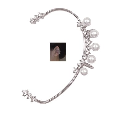 Pearl Zircon Earrings for Women, Pearl Sleeve Cubic Zircon Climbing Earrings for Non-Perforated, Crystal Pearl Earrings for Women (S-Left)