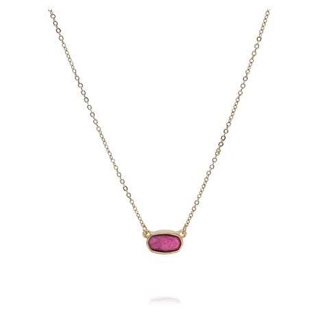 POMINA Fashion Statement Resin Oval Teardrop Earrings for Women Colorful Sparkle Faceted Crystal Glass Dangle Drop Earrings (Oval Necklace- Fuchsia)