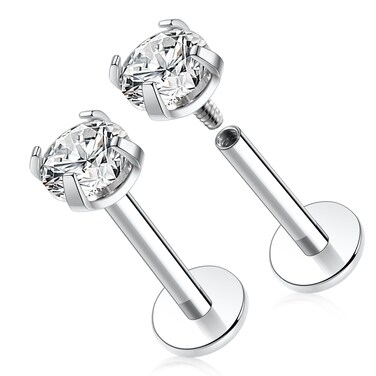 GAGABODY G23 Titanium 16G 4mm Clear CZ Internally Threaded Labret Helix Cartilage Tragus Monroe Lip Studs Earring Piercing 8mm