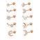 LOYALLOOK 10Pcs Cartilage Earrings Helix Tragus Earring Moon and Star Earrings CZ Heart Flower Barbell Surgical Steel Cartilage Earrings for Women Men Rose Gold Tone