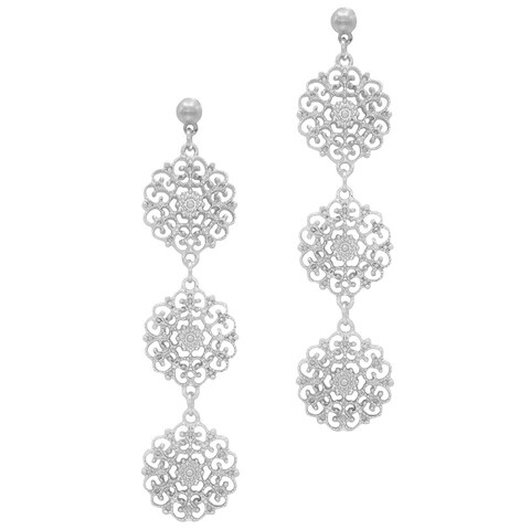 Rosemarie Collections Women&#39;s Triple Filigree Flower Dangle Drop Earrings (Silver Tone)