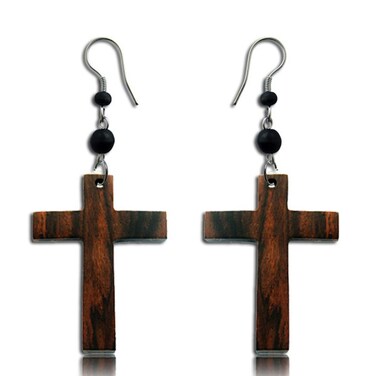 Earth Accessories Dangle Cross Earrings for Women or Men - Dangly Cross Earring with Organic Wood