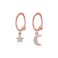 Dainty Moon Star Small Hoop Earrings Sterling Silver for Women Teen Girls Asymmetrical CZ Crystal Dangle Cartilage Tiny Huggie Hoops 8mm Jewelry (Rose Gold)
