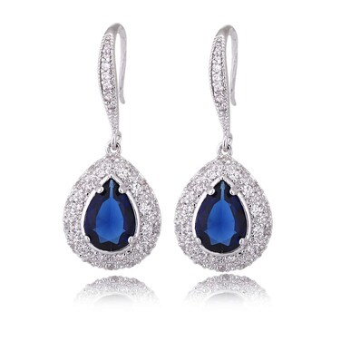Sapphire Earrings for Women - Silver Bridal Teardrop Blue Crystal Cubic Zirconia Drop Earring for Wedding Party Prom Fashion Jewelry for Bride Bridesmaids September Birthstone Birthday Jewelry