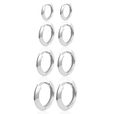 4 Pairs Small Silver Huggie Hoop Earrings Set for Women, Hypoallergenic 925 Sterling Silver Post Lightweight Polished Cartilage Hoops 14/16/17/20MM