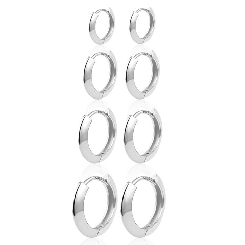 4 Pairs Small Silver Huggie Hoop Earrings Set for Women, Hypoallergenic 925 Sterling Silver Post Lightweight Polished Cartilage Hoops 14/16/17/20MM