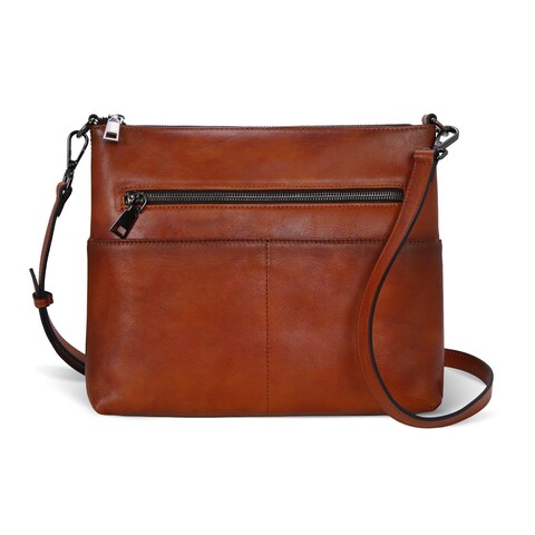 Iswee Crossbody Purses for Women Leather Shoulder Bags with Zipper Leather Pocketbooks Medium Size Satchel Bags(Large Brown)