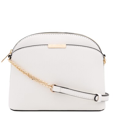 FashionPuzzle Saffiano Small Dome Crossbody bag with Chain Strap (White)