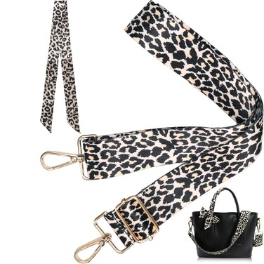 Dexspoeny Purse Straps,Replacement Crossbody Set with 1 Silk Scarf, Leopard Guitar Strap, Adjustable Canvas Handbag Strap for Girl Women Gift-Khaki Leopard