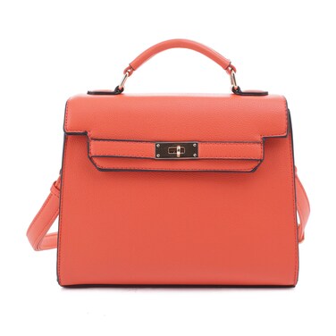 EVVE Women's Top Handle Satchel with Detachable Strap Small Pebbled Leather Crossbody Bag_ORANGE